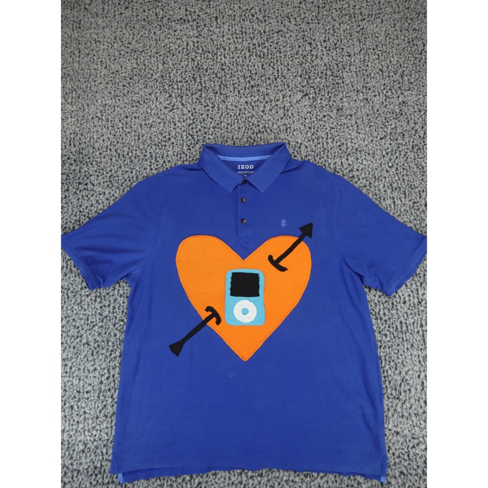 IZOD Advantage Performance Polo Shirt Mens 2XLT Blue Heart MP3 Graphic Tall